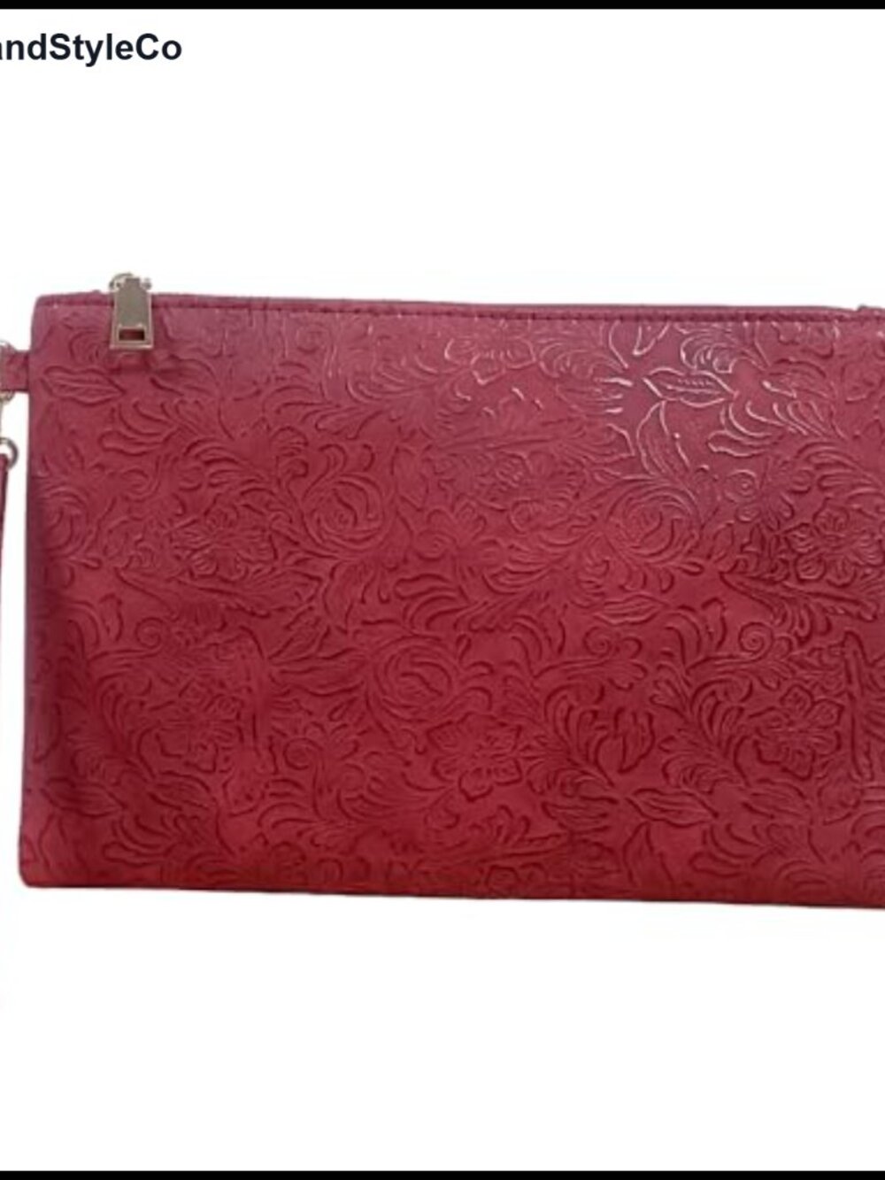 Floral Embossed PU Leather Wristlet Clutch with Detachable Strap, Zipper
